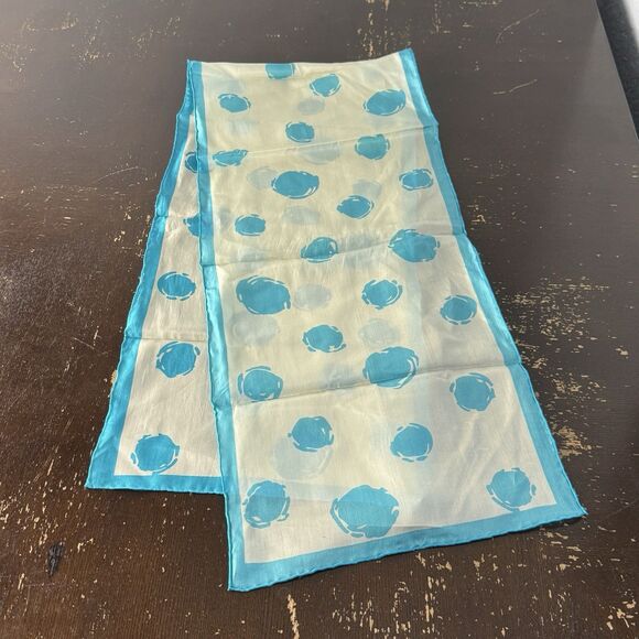 Vintage Scarf 100% Silk Sheer 48”x11” White And Blue - Picture 3 of 5